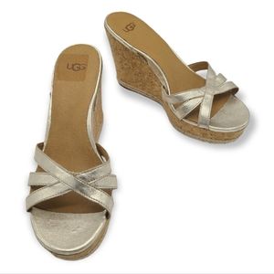 Ugg Shoes | Ugg Melissa Metallic Cork Wedge Sandals Altered | Color: Silver | Size: 7.5 | Retrospectives's Closet